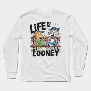 Life's Looney - Chill Cat & Dog Buddy Bench Long Sleeve T-Shirt